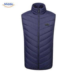 Verwarmde bodywarmer met USB en opstaande kraag, kleur 21 verwarmde zones blauw