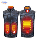 Verwarmde bodywarmer met USB en opstaande kraag, kleur 4 verwarmde zones camouflage