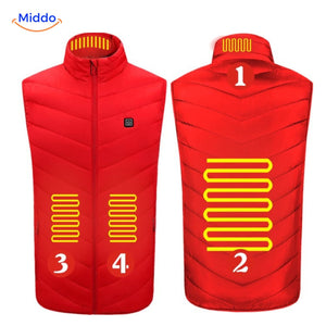 Verwarmde bodywarmer met USB en opstaande kraag, kleur 4 verwarmde zones rood