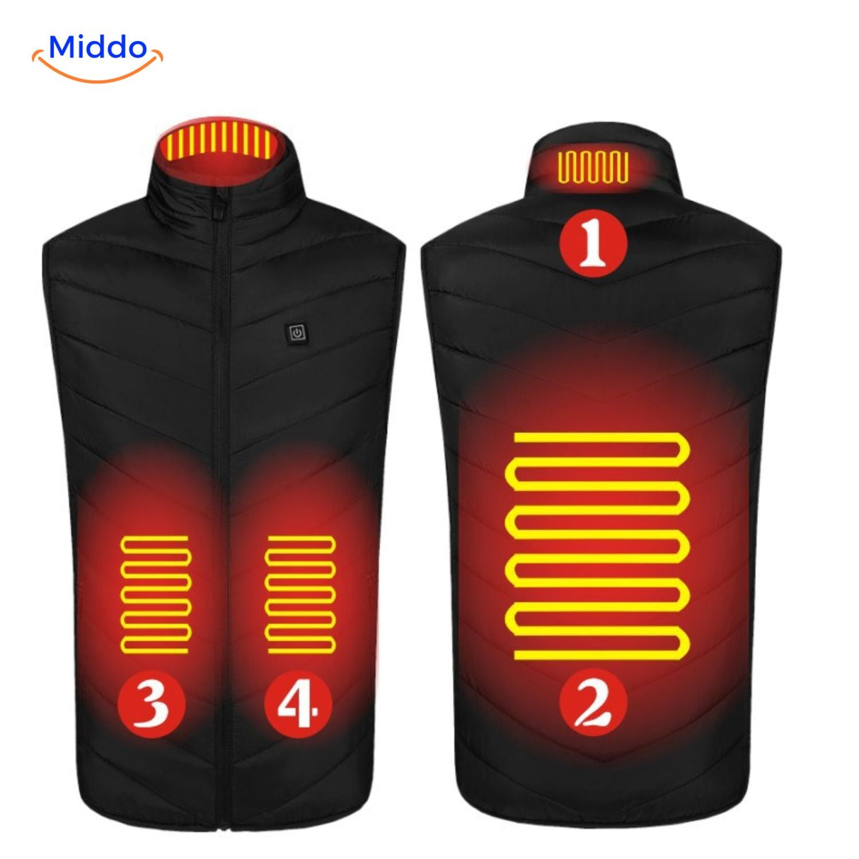 Verwarmde bodywarmer met USB en opstaande kraag, kleur 4 verwarmde zones zwart