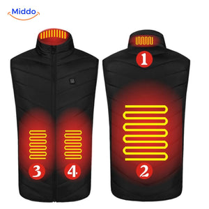 Verwarmde bodywarmer met USB en opstaande kraag, kleur 4 verwarmde zones zwart