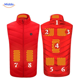 Verwarmde bodywarmer met USB en opstaande kraag, kleur 8 verwarmde zones rood