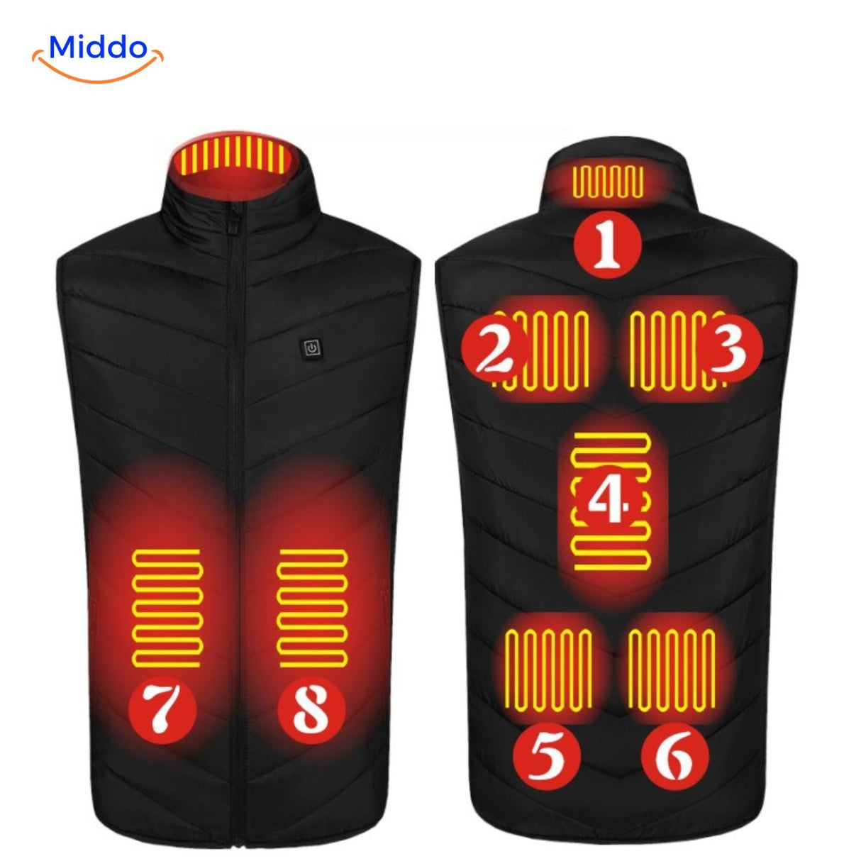 Verwarmde bodywarmer met USB en opstaande kraag, kleur 8 verwarmde zones zwart