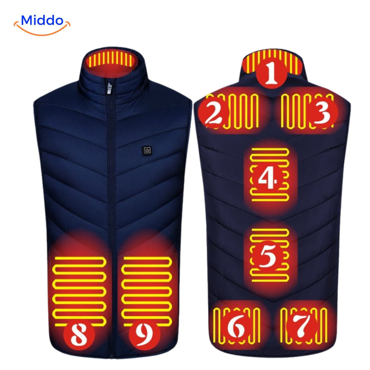 Verwarmde bodywarmer met USB en opstaande kraag, kleur 9 verwarmde zones blauw