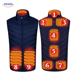 Verwarmde bodywarmer met USB en opstaande kraag, kleur 9 verwarmde zones blauw
