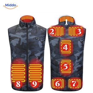 Verwarmde bodywarmer met USB en opstaande kraag, kleur 9 verwarmde zones camouflage