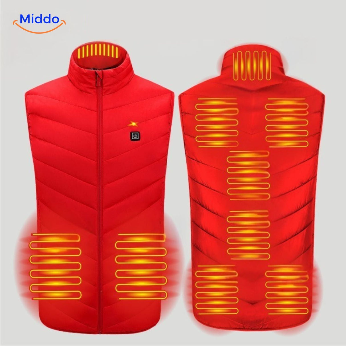 Verwarmde bodywarmer met USB en opstaande kraag, kleur 9 verwarmde zones rood