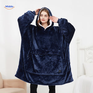 Verwarmde dekenhoodie met USB en zachte fleecevoering, kleur blauw