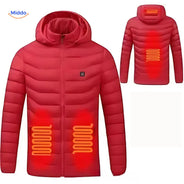 Verwarmde gewatteerde jas met capuchon, 2 tot 15 zones, kleur rood
