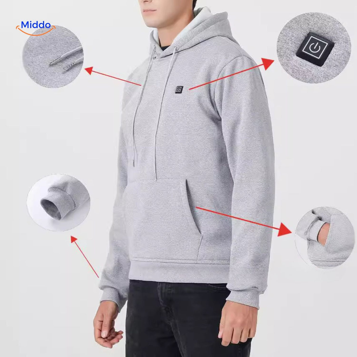 Verwarmde hoodie met USB, 5 of 7 warmtezones
