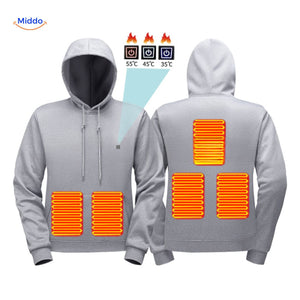 Verwarmde hoodie met USB, 5 of 7 warmtezones, kleur grijze 5 verwarmende zones