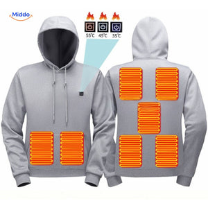 Verwarmde hoodie met USB, 5 of 7 warmtezones, kleur grijze 7 verwarmende zones