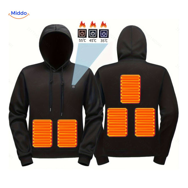 Verwarmde hoodie met USB, 5 of 7 warmtezones, kleur zwart 5 verwarmende zones