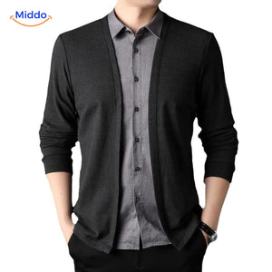 2-in-1 herenvest met ingezet overhemd, slim fit
