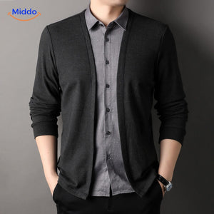 2-in-1 herenvest met ingezet overhemd, slim fit