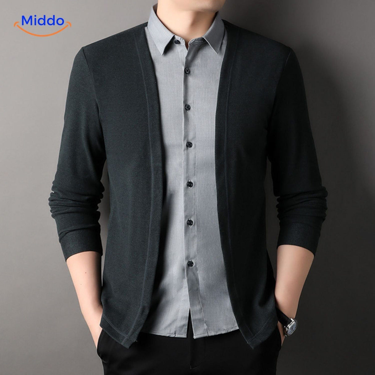 2-in-1 herenvest met ingezet overhemd, slim fit