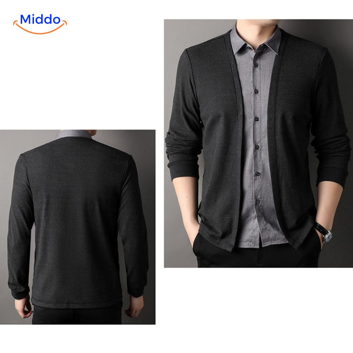 2-in-1 herenvest met ingezet overhemd, slim fit