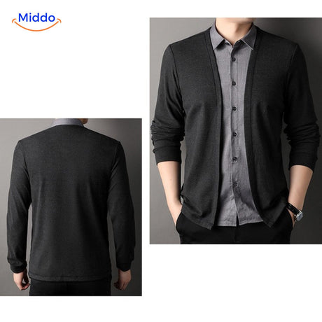 2-in-1 herenvest met ingezet overhemd, slim fit