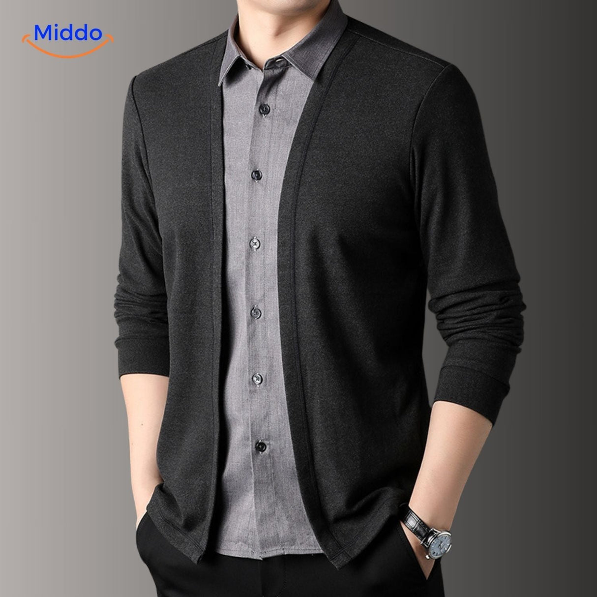 2-in-1 herenvest met ingezet overhemd, slim fit