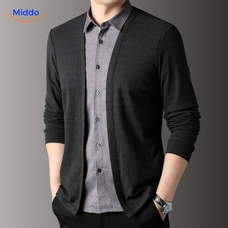 2-in-1 herenvest met ingezet overhemd, slim fit