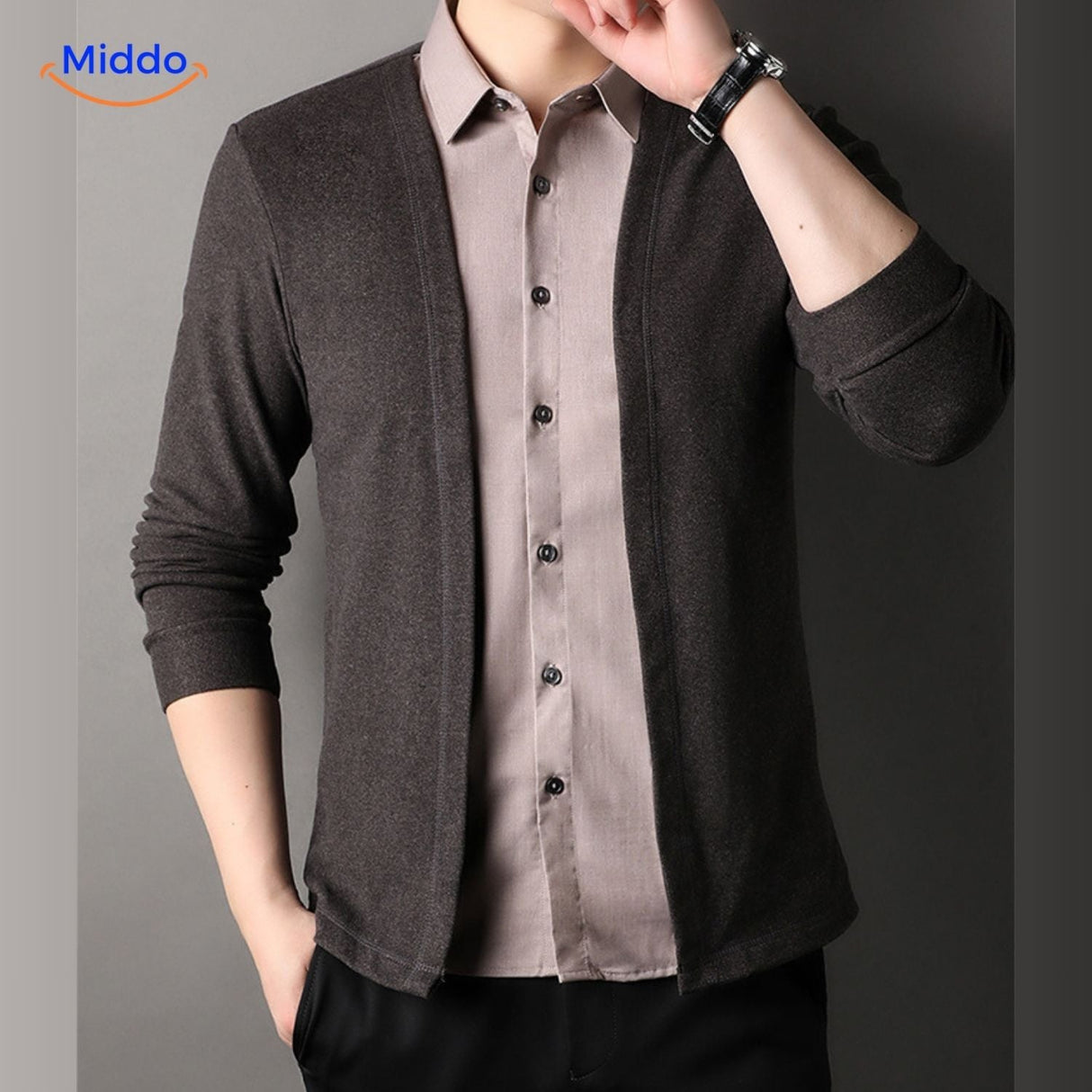 2-in-1 herenvest met ingezet overhemd, slim fit