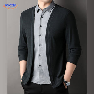2-in-1 herenvest met ingezet overhemd, slim fit, kleur zwart vest en grijze binnenkant