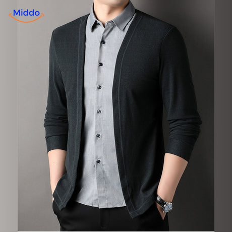2-in-1 herenvest met ingezet overhemd, slim fit, kleur zwart vest en grijze binnenkant