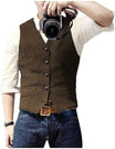 Herenvest van wol tweed met visgraatpatroon en knopen, kleur bruin