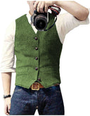 Herenvest van wol tweed met visgraatpatroon en knopen, kleur groen