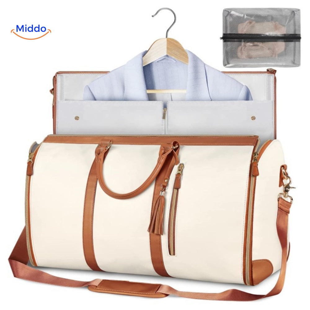 Weekendtas die openvouwt tot volledige kledinghoes, kleur wit