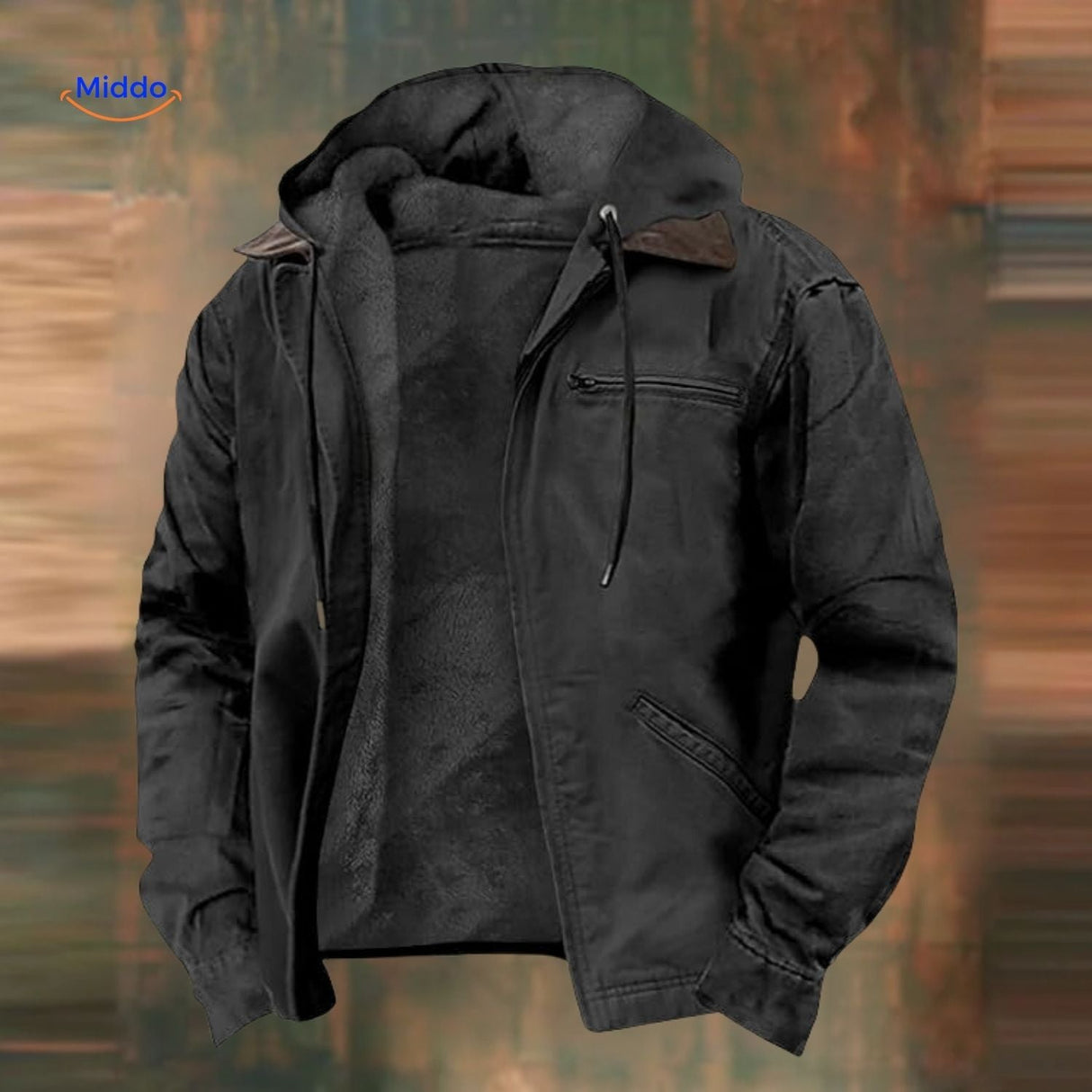 Gevoerde capuchonjas heren met rits, maten tot 8XL, kleur antraciet zwart