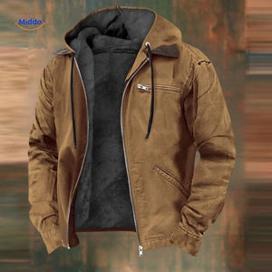Gevoerde capuchonjas heren met rits, maten tot 8XL, kleur cognac bruin