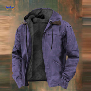Gevoerde capuchonjas heren met rits, maten tot 8XL, kleur diep indigo