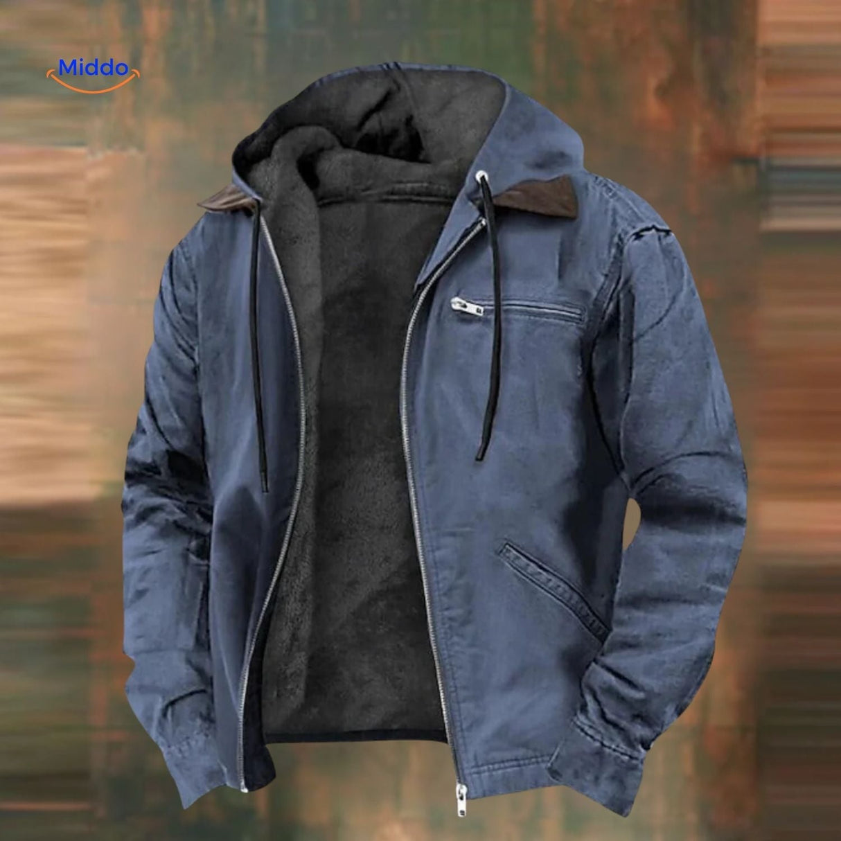Gevoerde capuchonjas heren met rits, maten tot 8XL, kleur marineblauw
