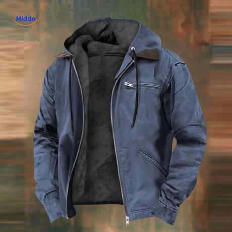 Gevoerde capuchonjas heren met rits, maten tot 8XL, kleur marineblauw