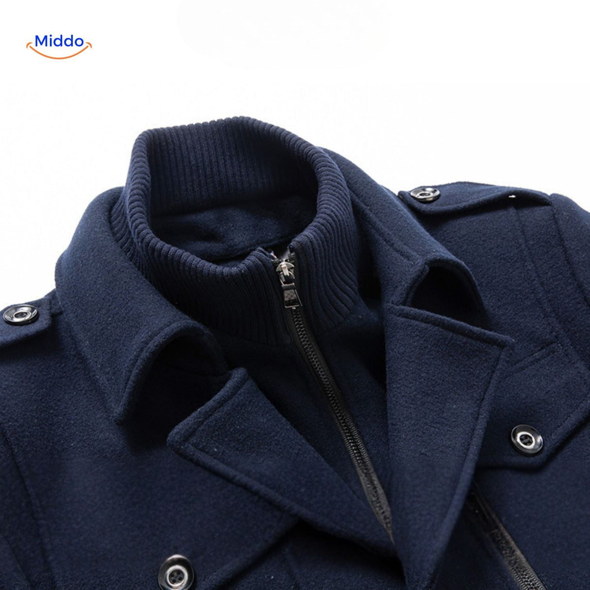 Winterjas heren van wolmix, trenchcoat met dubbele kraag