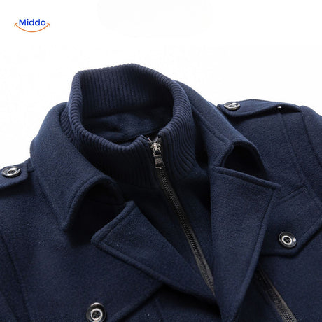 Winterjas heren van wolmix, trenchcoat met dubbele kraag