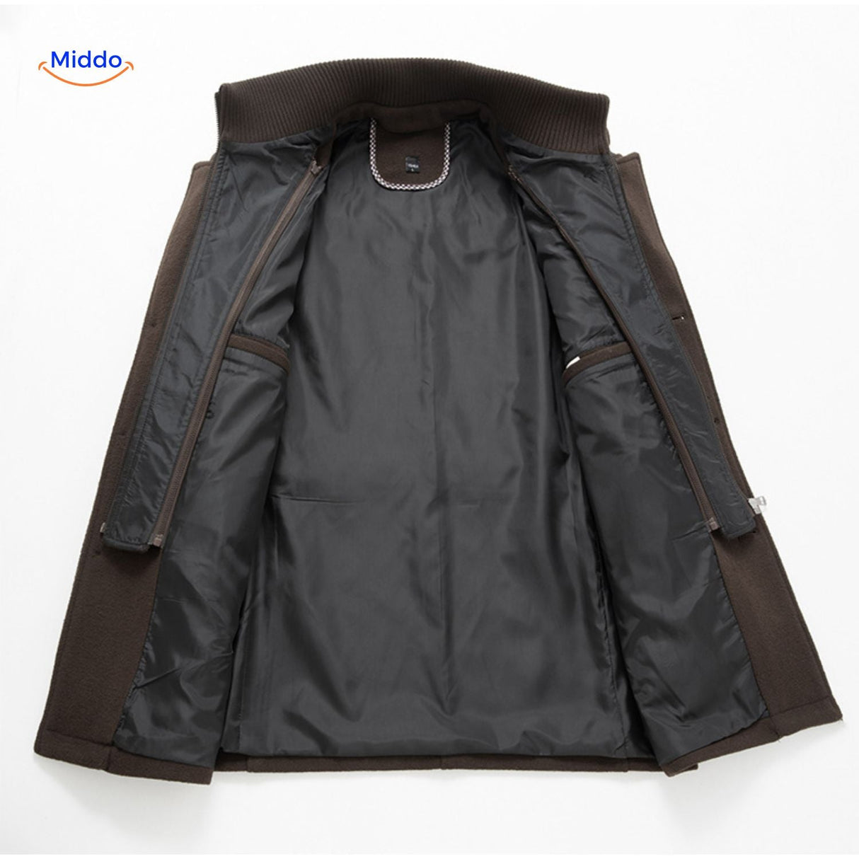 Winterjas heren van wolmix, trenchcoat met dubbele kraag