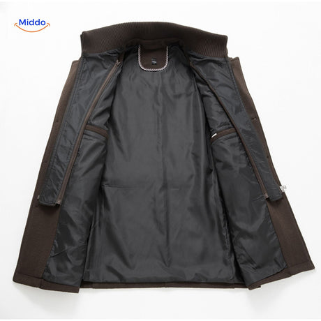 Winterjas heren van wolmix, trenchcoat met dubbele kraag
