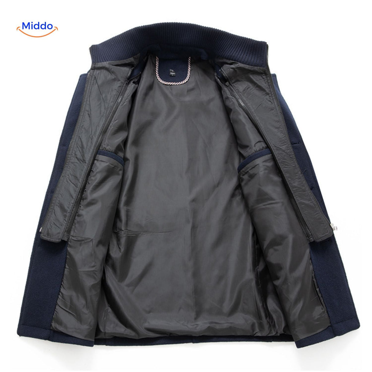 Winterjas heren van wolmix, trenchcoat met dubbele kraag