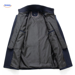 Winterjas heren van wolmix, trenchcoat met dubbele kraag