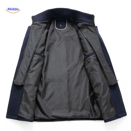 Winterjas heren van wolmix, trenchcoat met dubbele kraag
