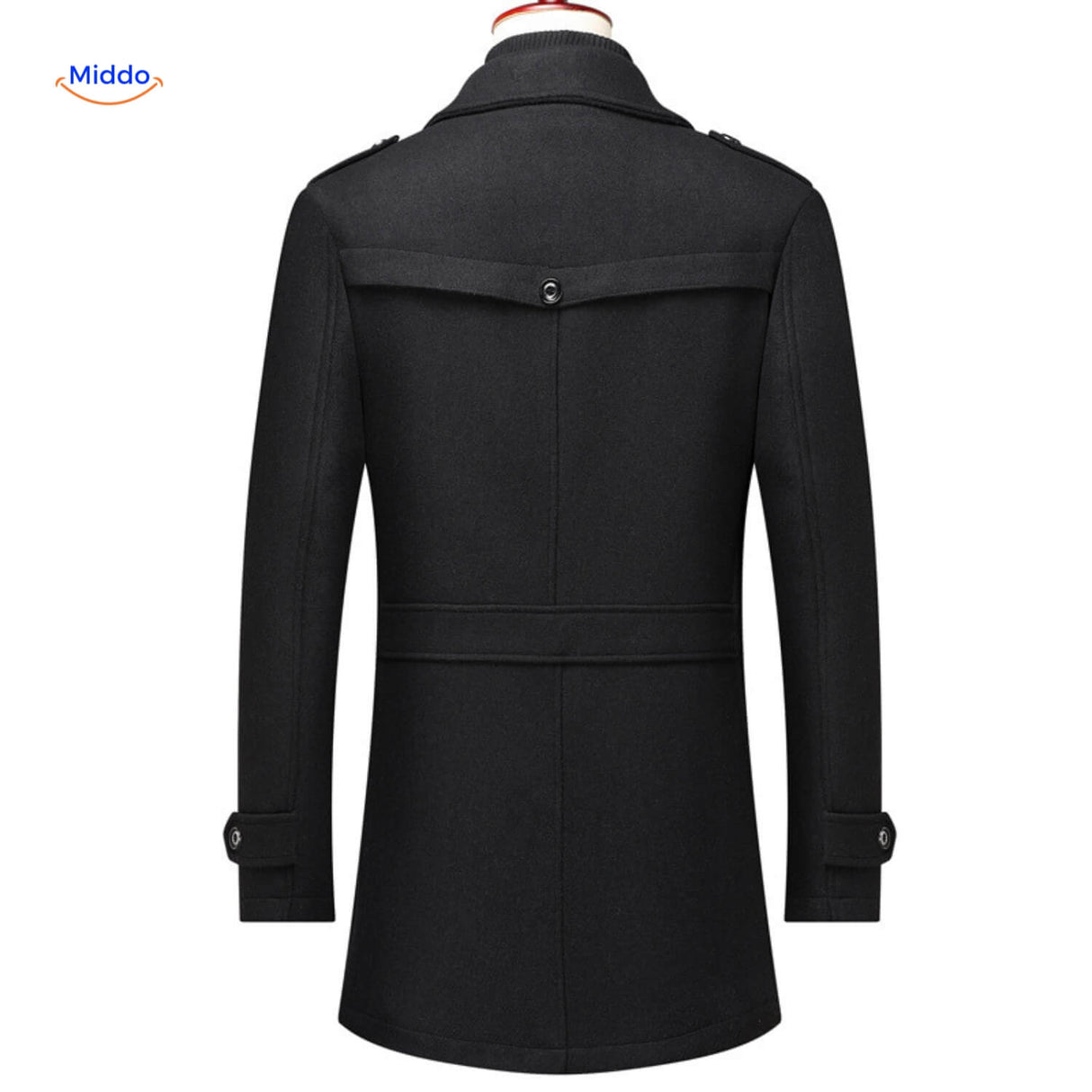 Winterjas heren van wolmix, trenchcoat met dubbele kraag