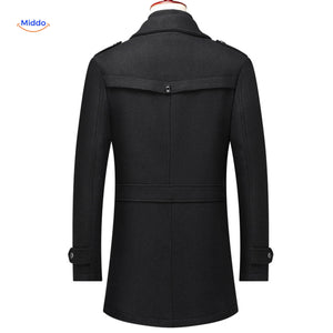 Winterjas heren van wolmix, trenchcoat met dubbele kraag