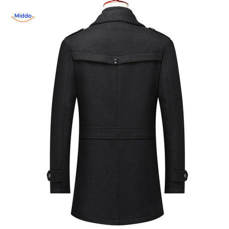 Winterjas heren van wolmix, trenchcoat met dubbele kraag