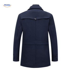 Winterjas heren van wolmix, trenchcoat met dubbele kraag