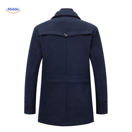 Winterjas heren van wolmix, trenchcoat met dubbele kraag