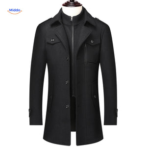 Winterjas heren van wolmix, trenchcoat met dubbele kraag