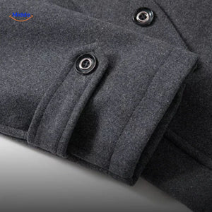 Winterjas heren van wolmix, trenchcoat met dubbele kraag