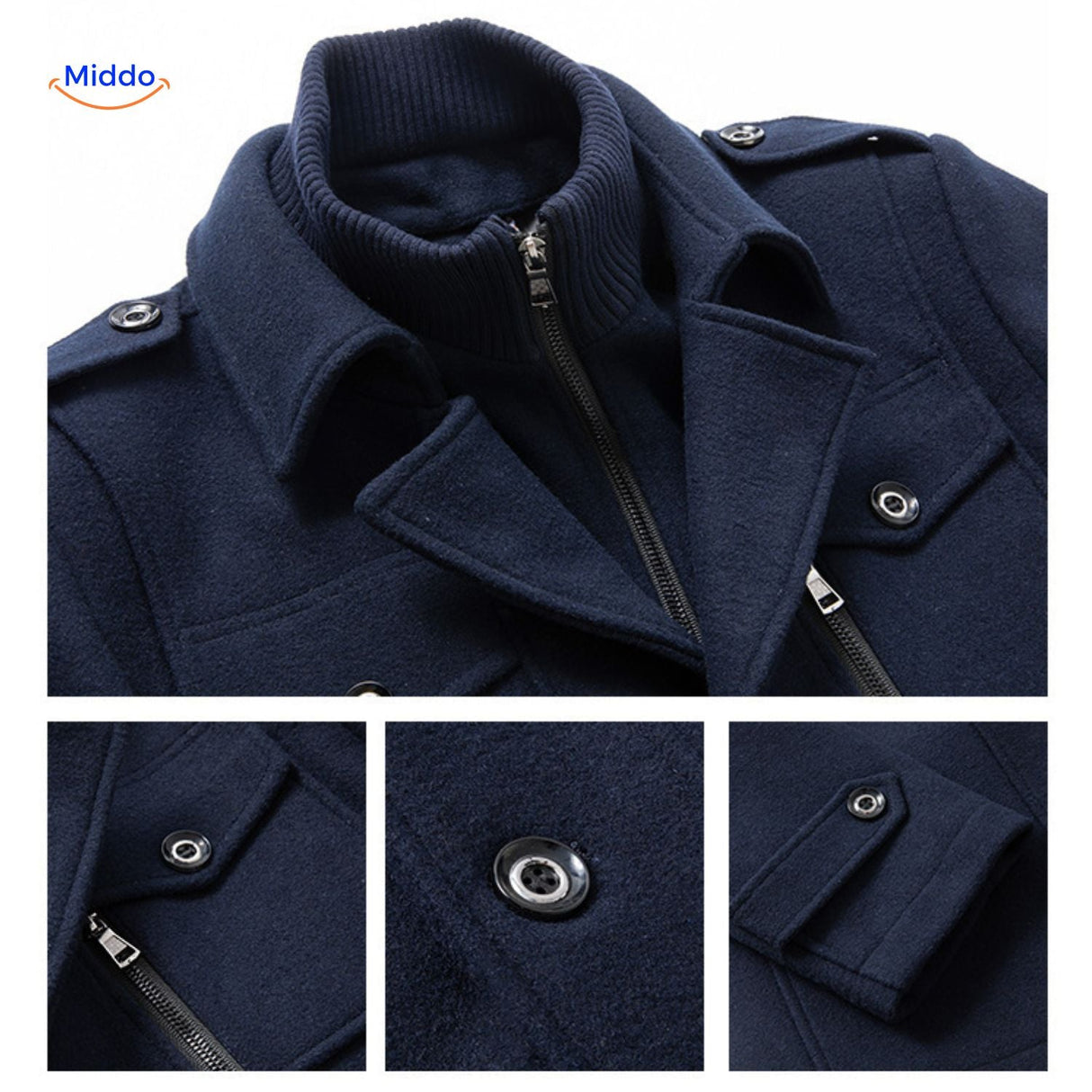 Winterjas heren van wolmix, trenchcoat met dubbele kraag